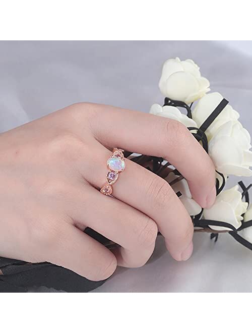 CiNily 18K Gold Plated Birthstone Opal Ring- White Fire Opal & Amethyst & Cubic Zirconia Women Jewelry Gemstone Engagement Anniversary Ring Size 5-12