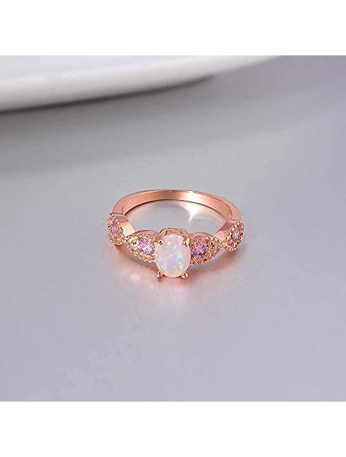 CiNily 18K Gold Plated Birthstone Opal Ring- White Fire Opal & Amethyst & Cubic Zirconia Women Jewelry Gemstone Engagement Anniversary Ring Size 5-12