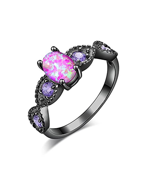 CiNily 18K Gold Plated Birthstone Opal Ring- White Fire Opal & Amethyst & Cubic Zirconia Women Jewelry Gemstone Engagement Anniversary Ring Size 5-12