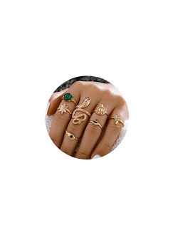 YOOESTORES82 7-18 Pieces Gold Boho Ring Sets Stackable Knuckle Ring Vintage Snake Finger Rings Set Stacking Joint Midi Rings Sets for Women Girls Teens