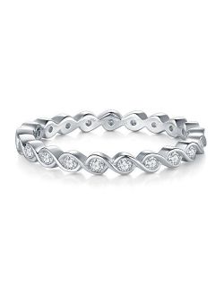 2MM 925 Sterling Silver Ring, Boruo Cubic Zirconia CZ Wedding Band Stackable Ring, Benefiting The American Red Cross