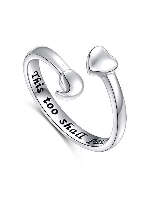 DAOCHONG S925 Sterling Silver My Story Isn't Over Yet Unadjustable Heart Semicolon Ring This Too Shall Pass Semicolon Ring