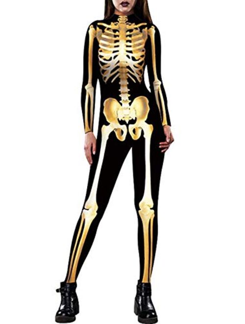 Buy Aideaone Women Halloween Cosplay Costumes Funny Skeleton Bodysuit 3d Stretch Skinny Jumpsuit 
