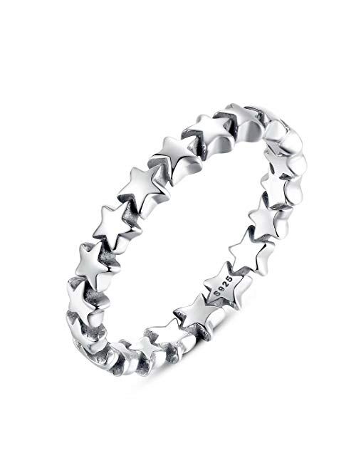 Presentski 925 Sterling Silver Star Ring Stackable Rings Eternity Promise Rings for her