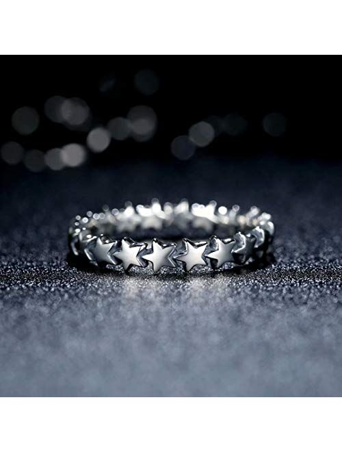 Presentski 925 Sterling Silver Star Ring Stackable Rings Eternity Promise Rings for her