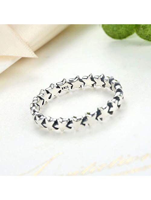 Presentski 925 Sterling Silver Star Ring Stackable Rings Eternity Promise Rings for her