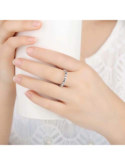 Presentski 925 Sterling Silver Star Ring Stackable Rings Eternity Promise Rings for her