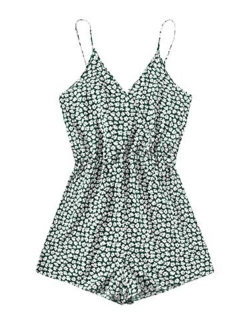 Women's Leopard Print Wrap Spaghetti Strap Romper Cami Jumpsuit