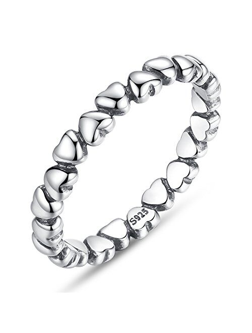 BAMOER Endless Love Heart Stacking Ring for Women 925 Sterling Silver Birthday Size 6-9