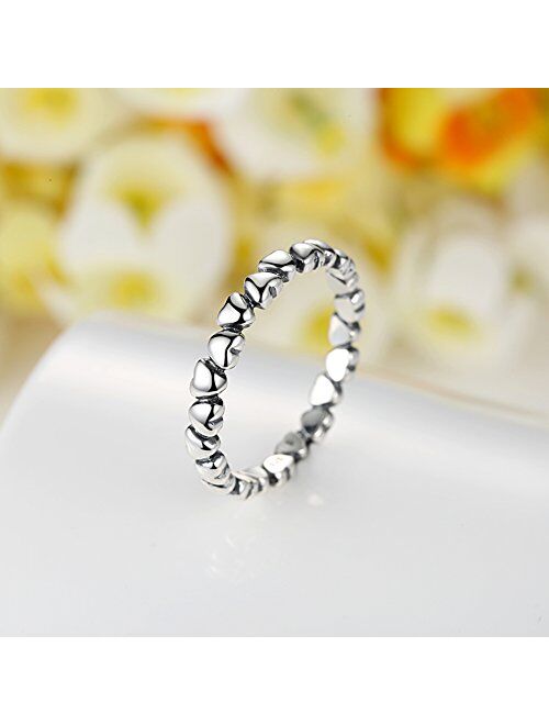 BAMOER Endless Love Heart Stacking Ring for Women 925 Sterling Silver Birthday Size 6-9