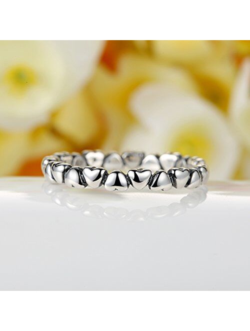 BAMOER Endless Love Heart Stacking Ring for Women 925 Sterling Silver Birthday Size 6-9