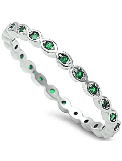 CloseoutWarehouse Cubic Zirconia Stackable Endless Eternity Ring Sterling Silver (Color Options, Sizes 3-15)