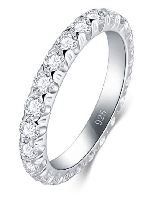 BORUO 925 Sterling Silver Ring, Cubic Zirconia CZ Wedding Band Stackable Ring Size 4-12