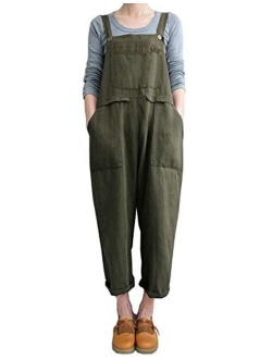 Locachy Women's Baggy Casual Overalls Jumpsuit Cotton Linen Wide Leg Sleeveless Sling Harem Pants