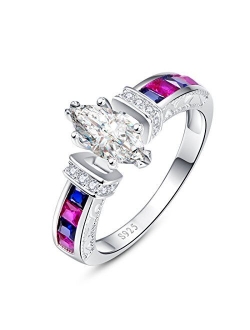 Merthus 925 Sterling Silver Simulated Mystic Topaz Promise Ring for Her