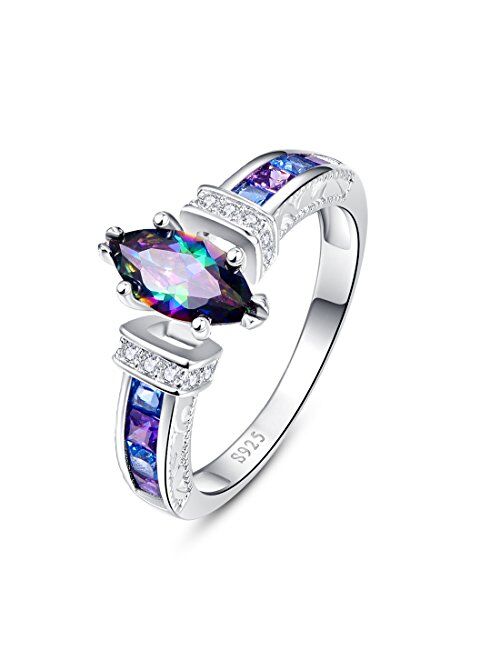 Merthus 925 Sterling Silver Simulated Mystic Topaz Promise Ring for Her