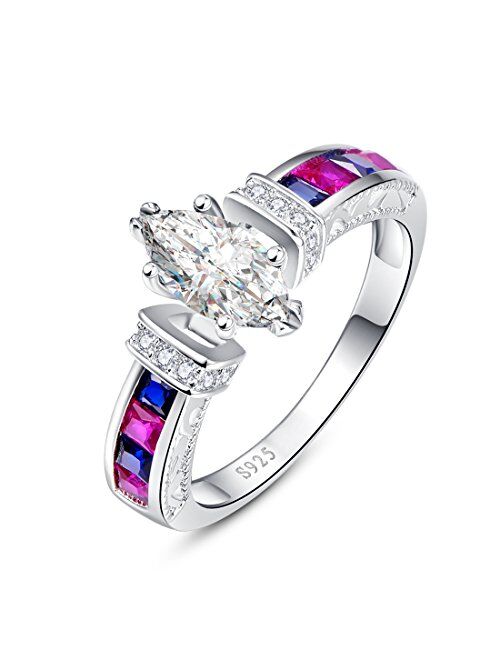 Merthus 925 Sterling Silver Simulated Mystic Topaz Promise Ring for Her