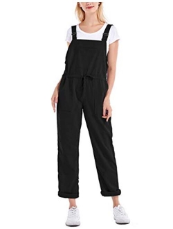 Tanming Women's Casual Cotton Linen Adjustable Strap Drawstring Overalls Jumpsuits