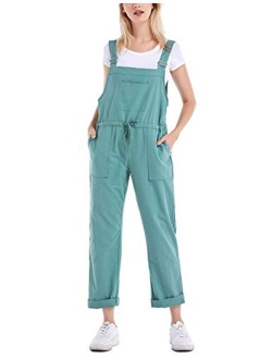 Tanming Women's Casual Cotton Linen Adjustable Strap Drawstring Overalls Jumpsuits