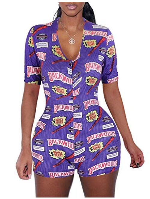 MissShorthair Short Sleeve Onesies Pajamas for Adult Women Shorts Bodycon Sleepwear