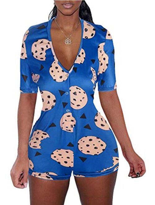 MissShorthair Short Sleeve Onesies Pajamas for Adult Women Shorts Bodycon Sleepwear