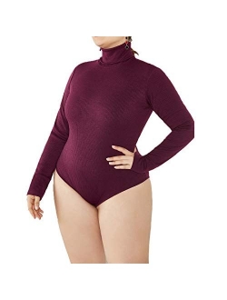 IyMoo Women's Sexy Plus Size Long Sleeve Jumpsuit High Stretch Bodysuit Rompers Playsuit Bodycon Leotards