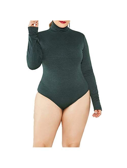 IyMoo Women's Sexy Plus Size Long Sleeve Jumpsuit High Stretch Bodysuit Rompers Playsuit Bodycon Leotards