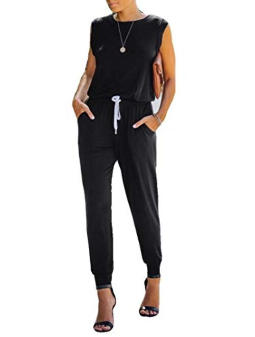 Women One Off Shoulder Jumpsuits Short Sleeve Casual Skinny Long Pants Rompers with Pockets