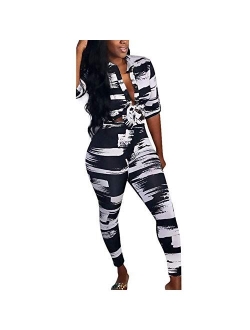 IyMoo Sexy Two Piece Outfits for Women Party Night Summer Newspaper Print Shirt Bodycon Long Pants Tracksuit Outfits