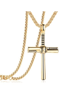 Rehoboth Baseball Bat Cross Pendant Necklace for Boy Men Women with 22"+2" Adjustable Stainless Steel Chain Black Gold Silver