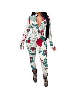 Mylleure Women Christmas Long Sleeve Short Jumpsuit Button Down V Neck One Piece Bodysuit Halloween Romper Pajama Party