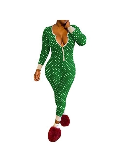 Mylleure Women Christmas Long Sleeve Short Jumpsuit Button Down V Neck One Piece Bodysuit Halloween Romper Pajama Party