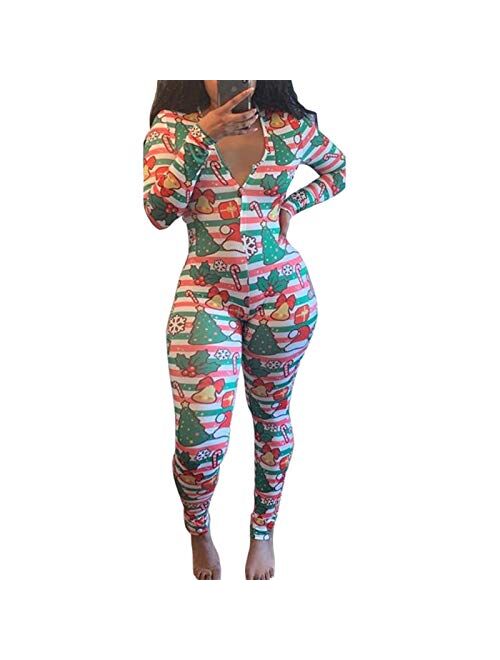 Mylleure Women Christmas Long Sleeve Short Jumpsuit Button Down V Neck One Piece Bodysuit Halloween Romper Pajama Party