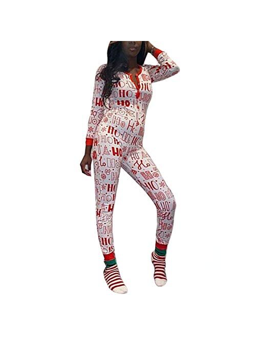 Mylleure Women Christmas Long Sleeve Short Jumpsuit Button Down V Neck One Piece Bodysuit Halloween Romper Pajama Party