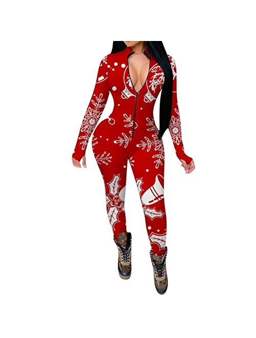 Mylleure Women Christmas Long Sleeve Short Jumpsuit Button Down V Neck One Piece Bodysuit Halloween Romper Pajama Party