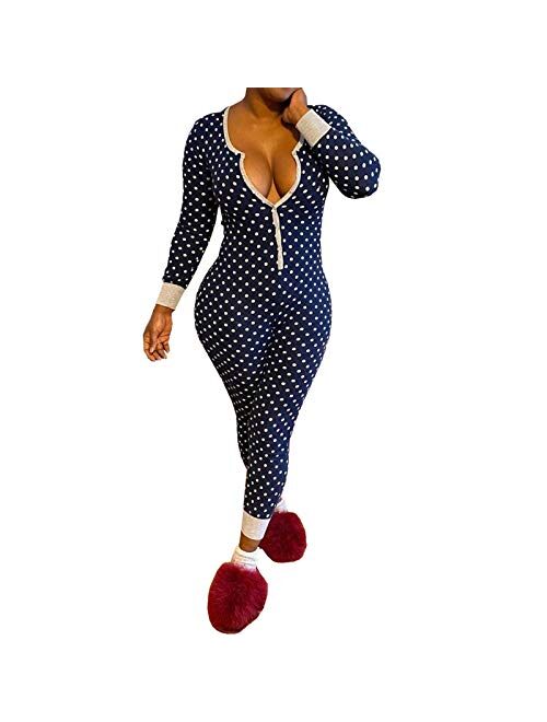 Mylleure Women Christmas Long Sleeve Short Jumpsuit Button Down V Neck One Piece Bodysuit Halloween Romper Pajama Party