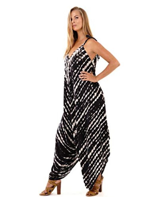 SHU-SHI Womens Harem Jumpsuit Casual One Piece Romper Wide Leg Loose Fit Tie Dye