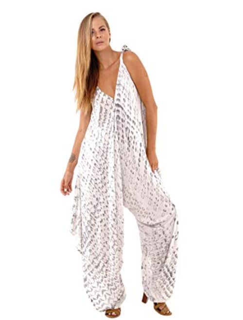 SHU-SHI Womens Harem Jumpsuit Casual One Piece Romper Wide Leg Loose Fit Tie Dye