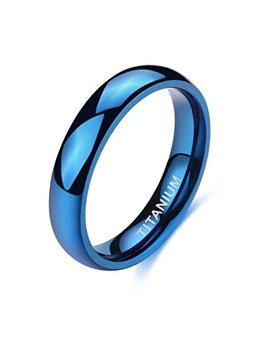 TIGRADE 2mm 4mm Titanium Ring Blue/ Rose Gold Plain Dome High Polished Wedding Band Comfort Fit Size 3-13.5