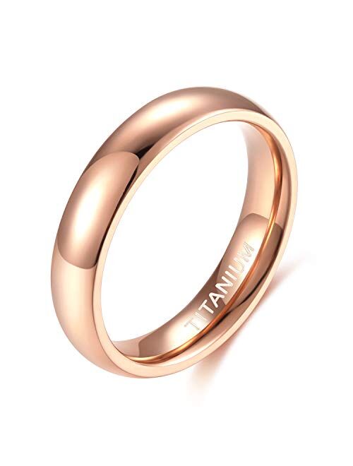 TIGRADE 2mm 4mm Titanium Ring Blue/ Rose Gold Plain Dome High Polished Wedding Band Comfort Fit Size 3-13.5