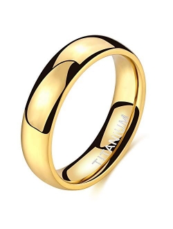 TIGRADE 2mm 4mm 6mm Gold Titanium Ring Plain Dome High Polished Wedding Band Comfort Fit Size 4-13.5