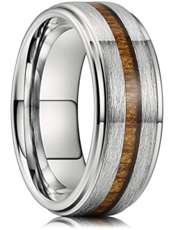 King Will Nature 8mm Black/Silver Tungsten Ring Tungsten Carbide Wedding Band for Men Wood Inlay Matte Brushed Finish