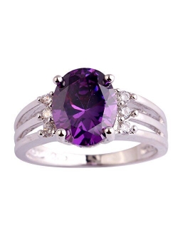 Psiroy 925 Sterling Silver Oval Shaped Created Pink Topaz Filled Anniversary Ring