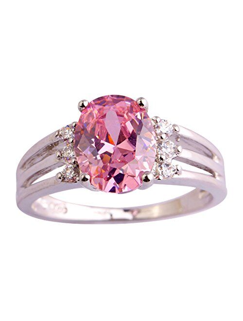 Psiroy 925 Sterling Silver Oval Shaped Created Pink Topaz Filled Anniversary Ring