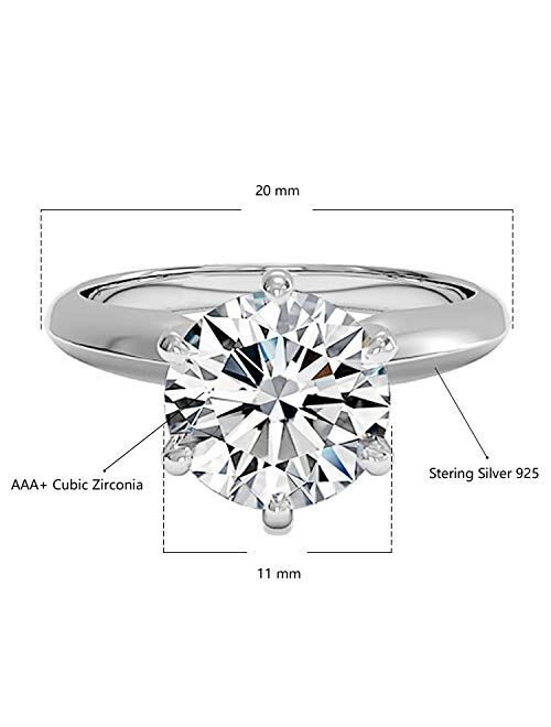 espere 3 Ct CZ Solitaire Engagement Ring Sterling Silver White Gold Plated