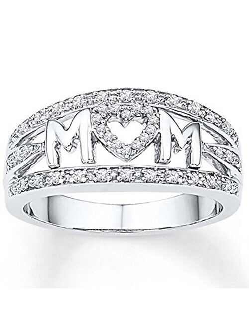 Rhodium Plated Mom's Ring Mother's Day Birthday Gift