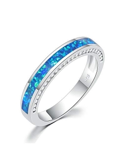 CiNily Women's Opal Rings,Create White Blue Pink Fire Opal Silver Plated Gemstone Ring Size 5-13