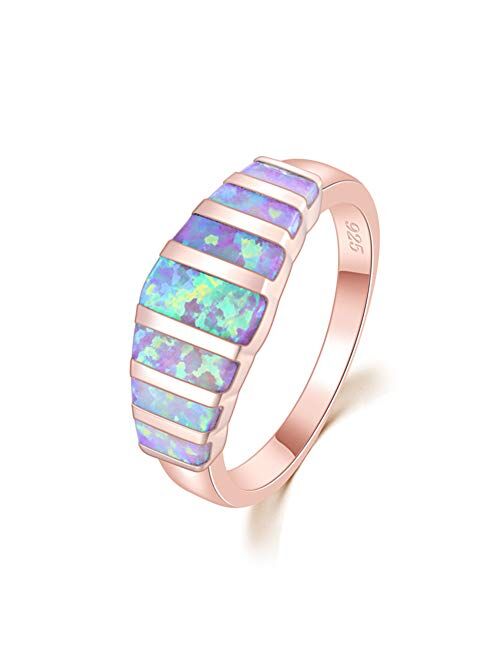 CiNily Women's Opal Rings,Create White Blue Pink Fire Opal Silver Plated Gemstone Ring Size 5-13