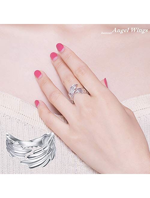 BAMOER 925 Sterling Silver Unique Original Design Cute Ring for Girl, Platinum Plated Beautiful Adjustable Rings