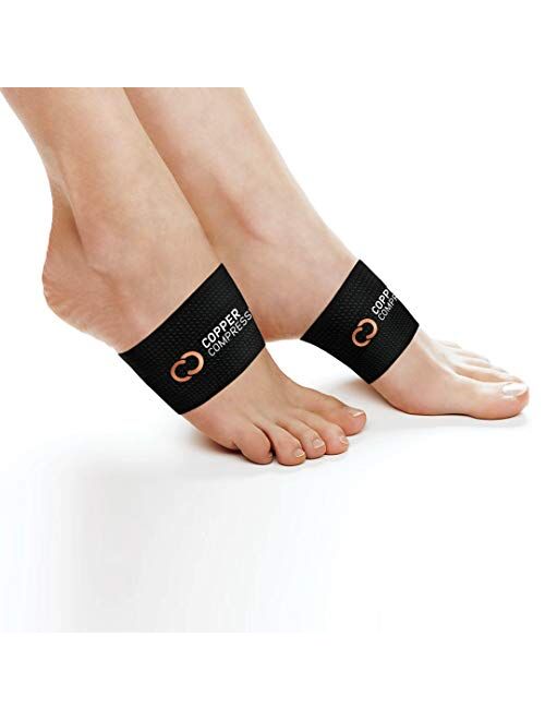 Copper Compression Copper Arch Support - 2 Plantar Fasciitis Braces/Sleeves. Guaranteed Highest Copper Content. Foot Care, Heel Spurs, Feet Pain, Flat Arches (1 Pair Blac